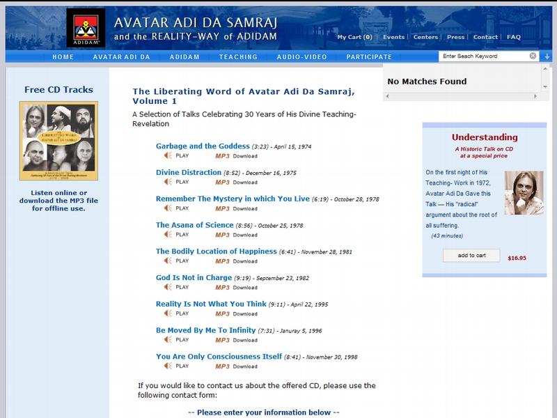CD Gratuito com os discursos de Avatar Adi Da